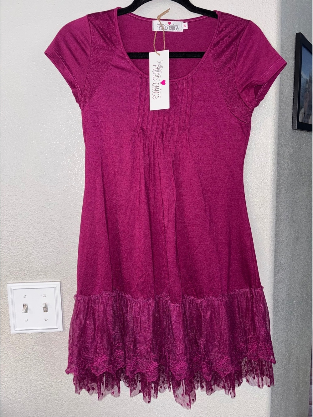 Southern Fried Chics NWT Magenta Lace Hem Tunic Dress S